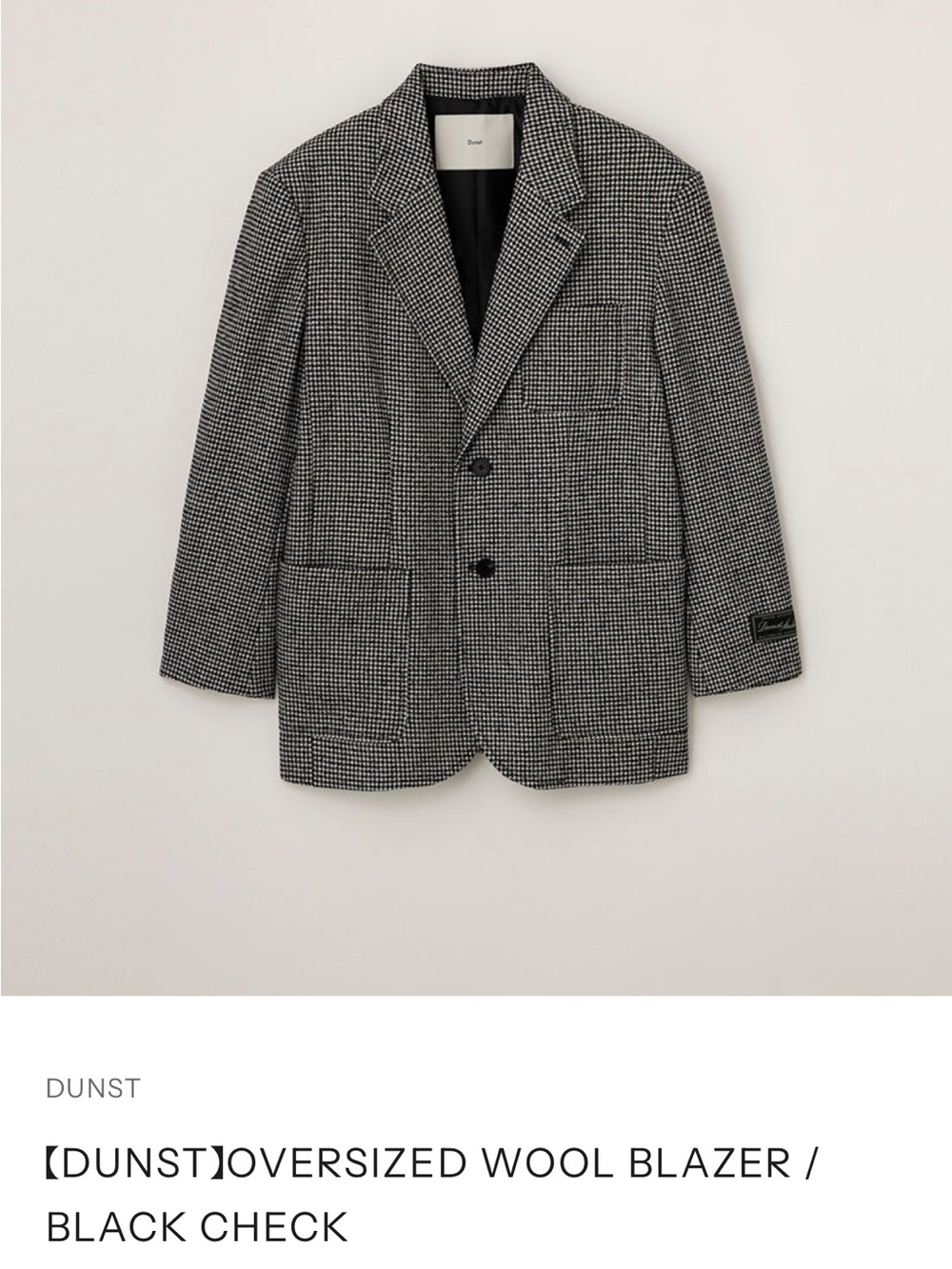DUNST Oversized Wool Blazer in Black Check